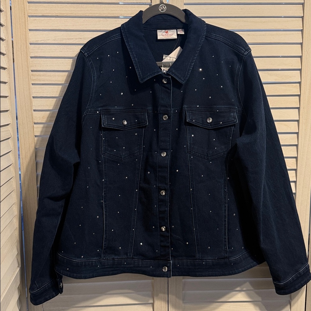 Quacker Factory Sparkle and Shine Dark Wash Denim Jacket. 2X